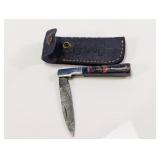 Damascus Steel Folding Pocket Knife with Sheath