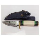 Damascus Steel Fixed Blade Knife w/ Bone Handle
