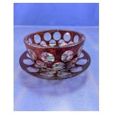 (2) Red Polka Dot Glass Bowl & Plate