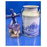 Dutch-Themed Windmill & Decorative Tin Container