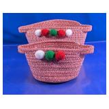 (2)Red & White Coiled Cotton Basket Duo