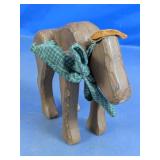Wooden Donkey Figurine w/ Fabric Scarf