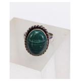 Malachite Ring Sz 8.5 Silver Plate