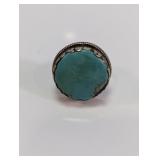 Turquoise Tibetan Silver Ring Sz 8 Adjustable