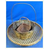(3) Natural Woven Bamboo and Wicker Basket Set