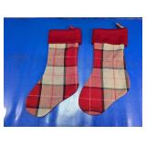 Pair of Red and Tan Plaid Christmas Stockings