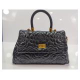 Black Rose Quilted Faux Leather Satchel Bag
