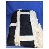 Black & White Crocheted Fringe Blanket