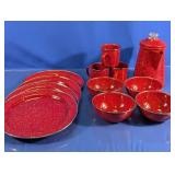 (12)Red Speckled Enamelware Camping Set
