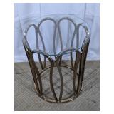 Gold-Tone Petal Base Glass Side Table