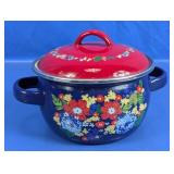 (1) Floral Enamel Cooking Pot w/Lid