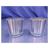 Clear Ribbed Glass Candle Holders Set