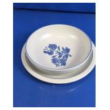 (2)Vintage Blue Floral Stoneware Bowl & Plate Duo