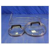 (3) T-fal Lids & Metal Rack Set