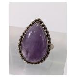 Size 8 Amethyst Stone Ring - Silver Plate