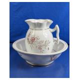 (2)Floral Ceramic Wash Basin & Pitcher Duo