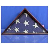 Wooden Triangle Flag Display Case with USA Flag