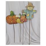 (4)Metal Scarecrow & Pumpkin Garden Stakes Lot