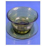 (2) Green Glass Bowl & Plate Set