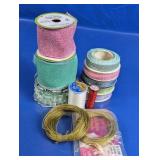 Burlap Ribbon, Bow Wire, and Metallic Thread Lot