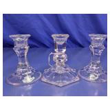(3) Clear Glass Candlestick Holders  Assorted