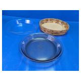 (3) Pyrex Pie Plates with Basket