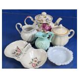 (6)Vintage Ceramic Tea Set & Milk Glass Lot