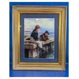 Framed Print: Kids Fishing on a Pier