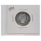 1894 U.S. 90%  Silver Barber Quarter