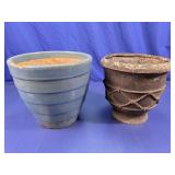 (2) Blue Glazed and Rustic Plastic Planters