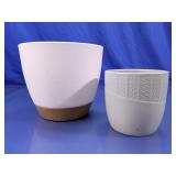 (2) White Glass and Plastic Planter