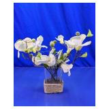 Faux White Magnolia Arrangement in Jute Glass Vase