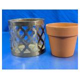 Clay Pot Glass Insert Metal Holder Set