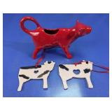 Red Cow Creamer and Spotted Cow Ornaments