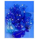 (10)Cobalt Blue & Teal Glass Vase Collection Lot