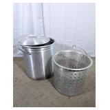 Large Aluminum Stock Pot with Strainer Basket a