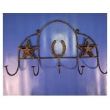 Rustic Western Star & Horseshoe Metal Hook Rack