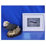 Bald Eagle Figurine and Framed Wall Art Set
