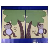 (2)Monkey & Palm Tree Canvas Wall Art Duo
