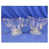 Etched Star Glass Creamer and Sugar Bowl Set