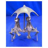 Frogs on Bench with Umbrella Metal Figurine