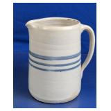 Stoneware Pitcher Blue Stripe Glaze