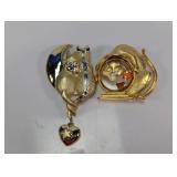 (2) Gold Tone Cat Brooch Pins