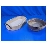 (2) Rustic Oval Wooden Tray and Round Bowl Set