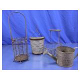Rustic Metal Garden Decor and Wire Basket Lot