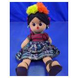 Cloth Doll w/ Yarn Hair & Patterned Dress