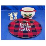 Christmas Serving Plate Bowl Deer Decor Set