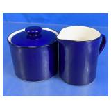 Blue Ceramic Sugar Bowl & Creamer Set