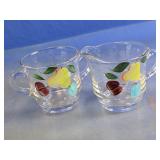 Hand-Painted Fruit Glass Creamer and Sugar Set