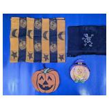 Halloween Decor Lot Towels Pumpkin Sign
